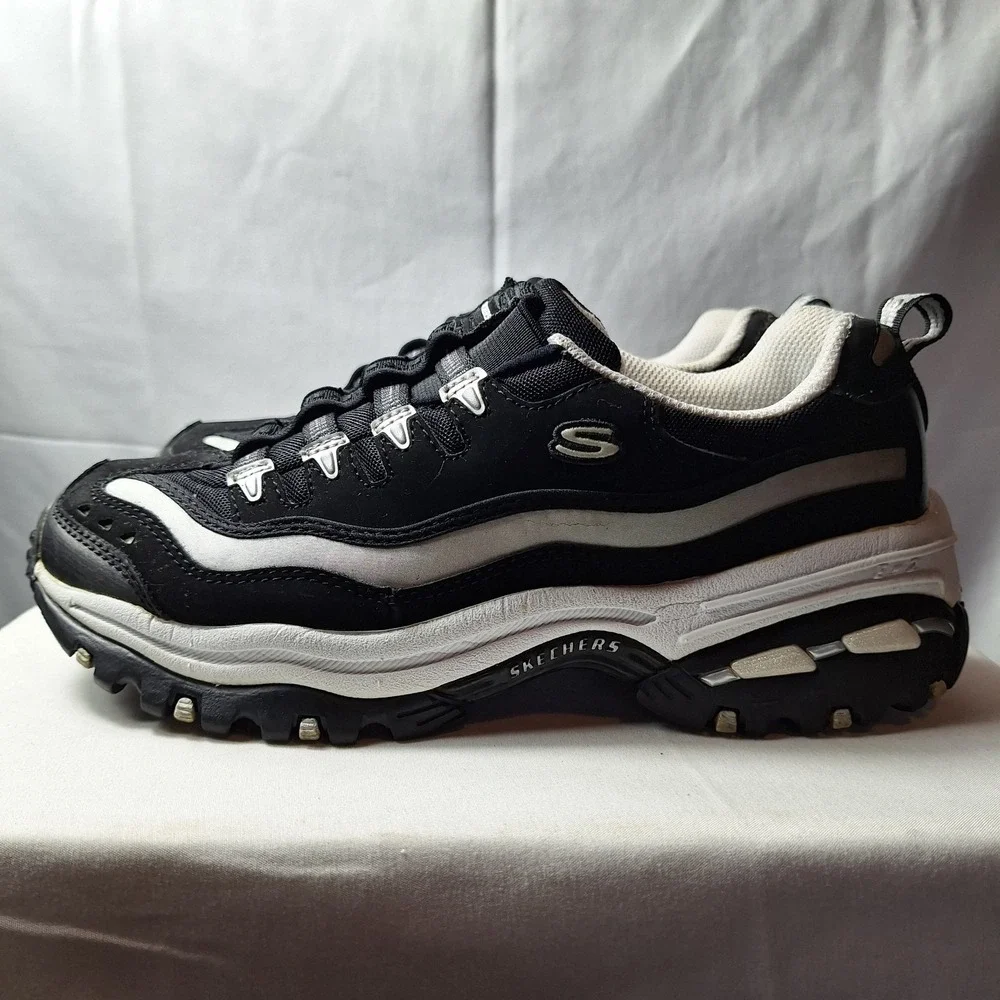 SKECHERS D'Lites - Biggest Fan Sneakers Womens Sz 8 Black White Retro Skater Y2K